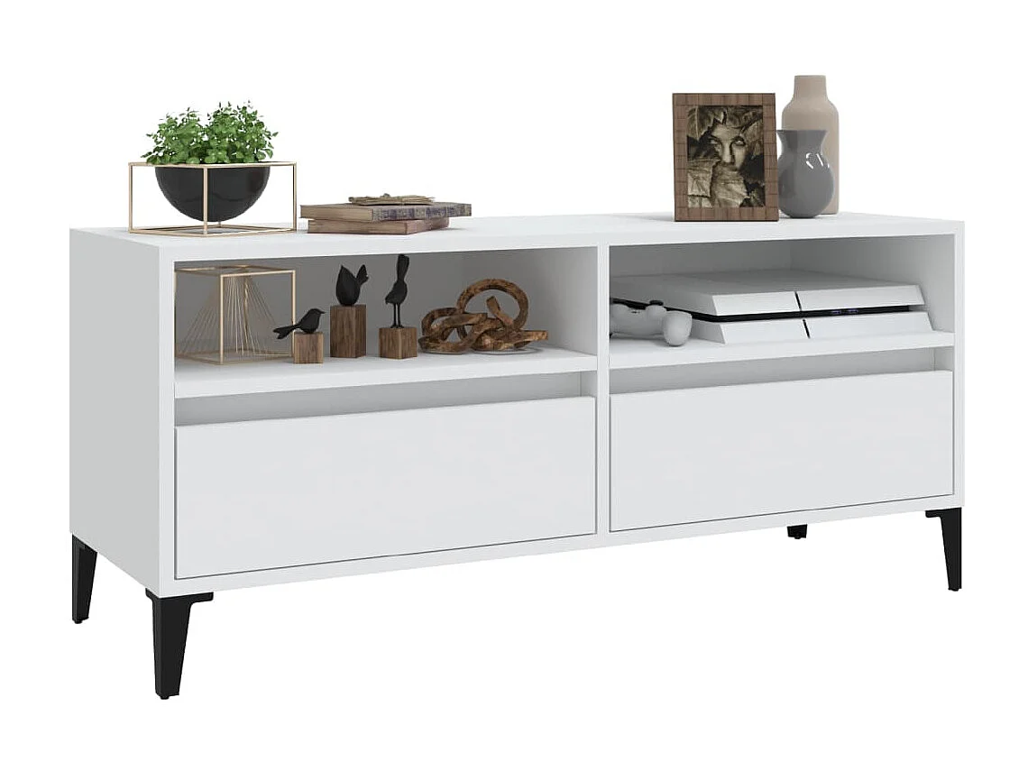 Meuble TV blanc 100x34,5x44,5 cm bois d'ingénierie