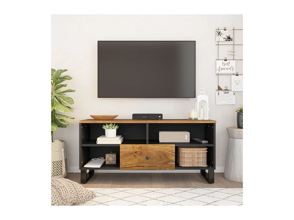 Meuble TV 100x33x46 cm bois de manguier et d'ingénierie
