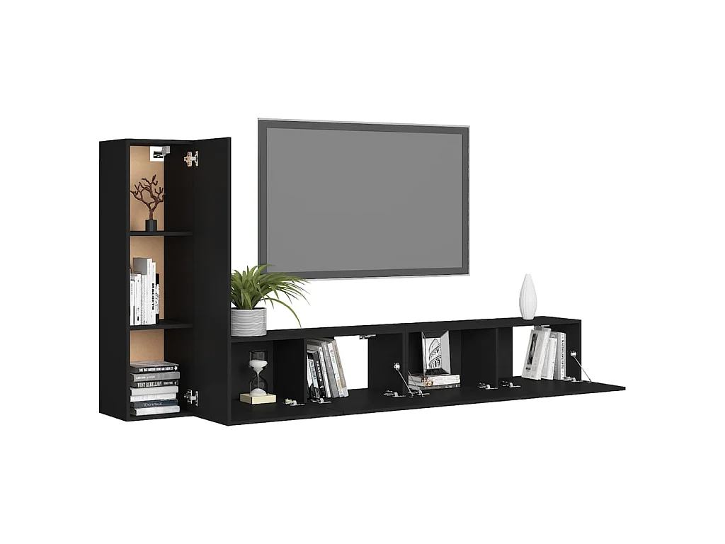 Conjunto de armário de TV 3 peças em aglomerado preto