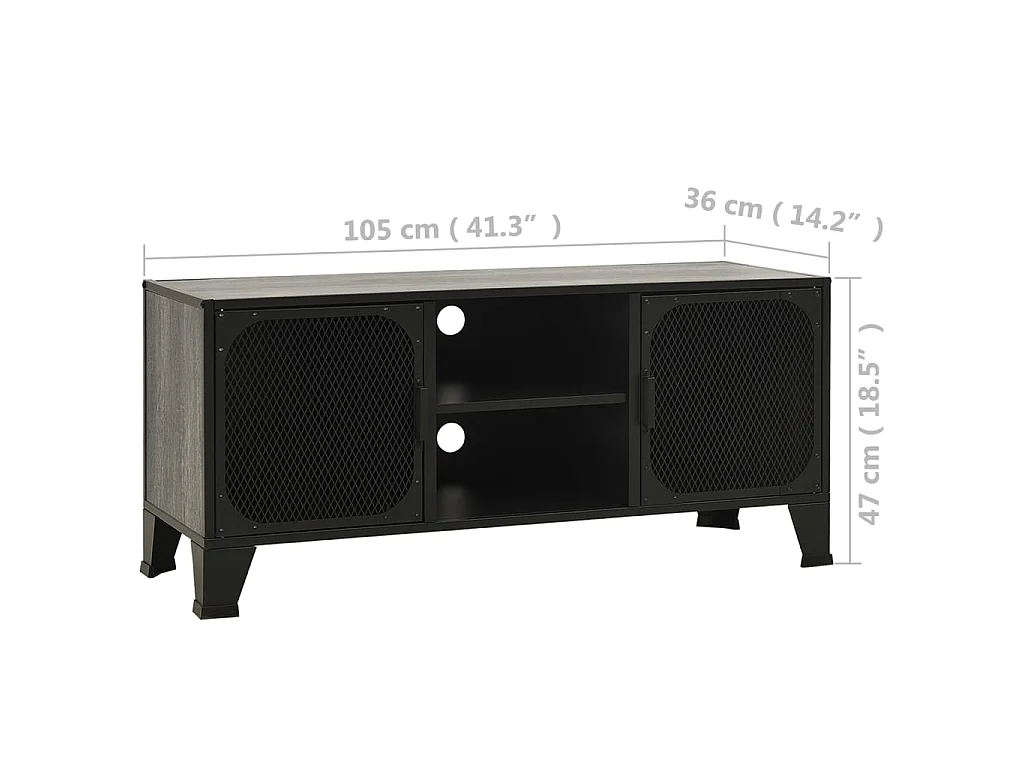 Meuble TV Gris 105x36x47 cm Métal et MDF