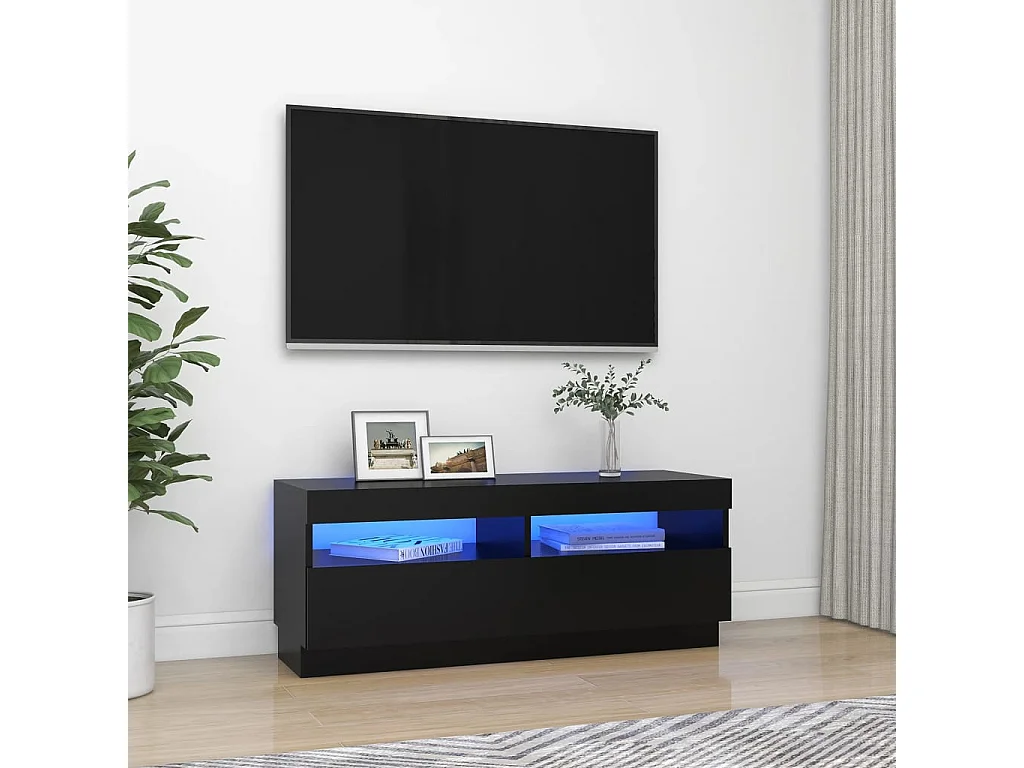 Móvel de TV com luzes LED preto 100x35x40 cm