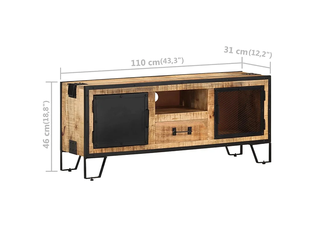 Móvel de TV 110x31x46 cm Madeira de mangueira crua