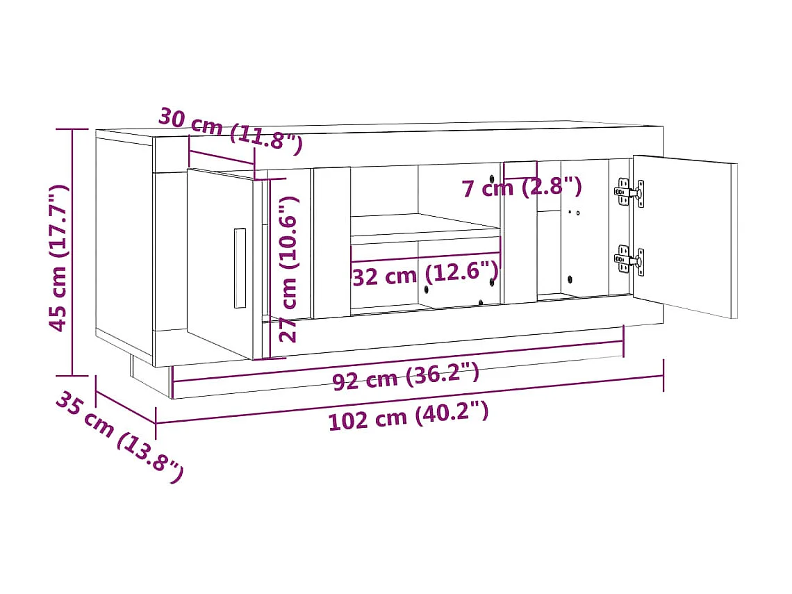 Meuble TV sonoma gris 102x35x45 cm bois d'ingénierie
