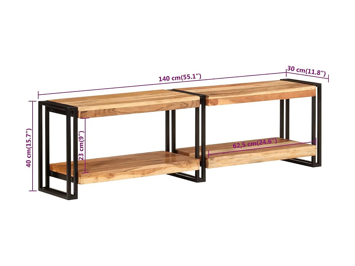 Móvel de TV 140x30x40 cm madeira maciça de acácia