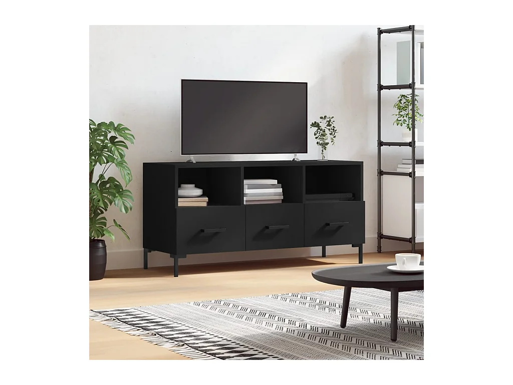Meuble TV noir 102x36x50 cm bois d'ingénierie