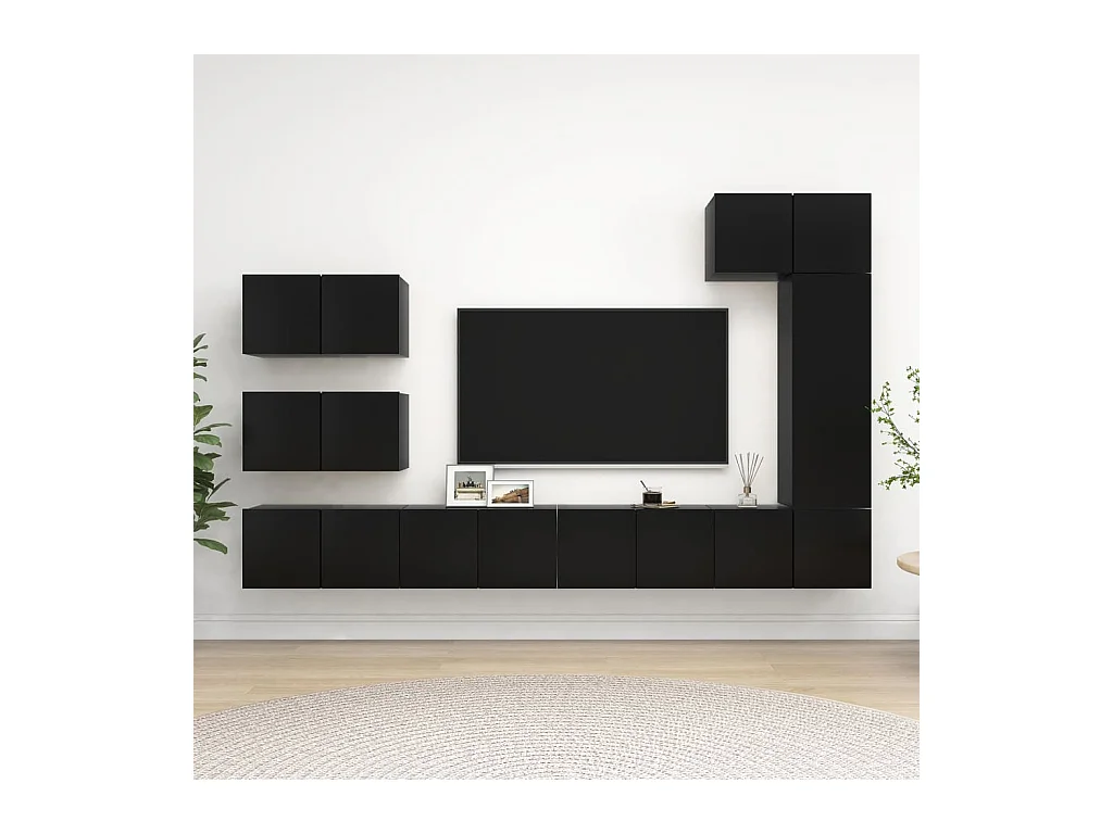 Ensemble de meuble TV 8 pcs Noir Aggloméré
