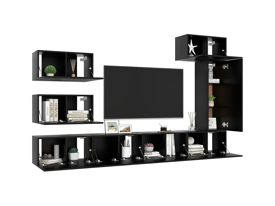 Ensemble de meuble TV 8 pcs Noir Aggloméré