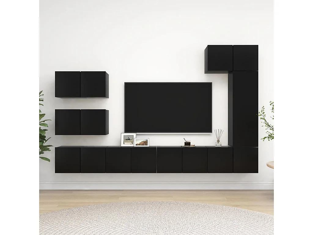 Ensemble de meuble TV 8 pcs Noir Aggloméré
