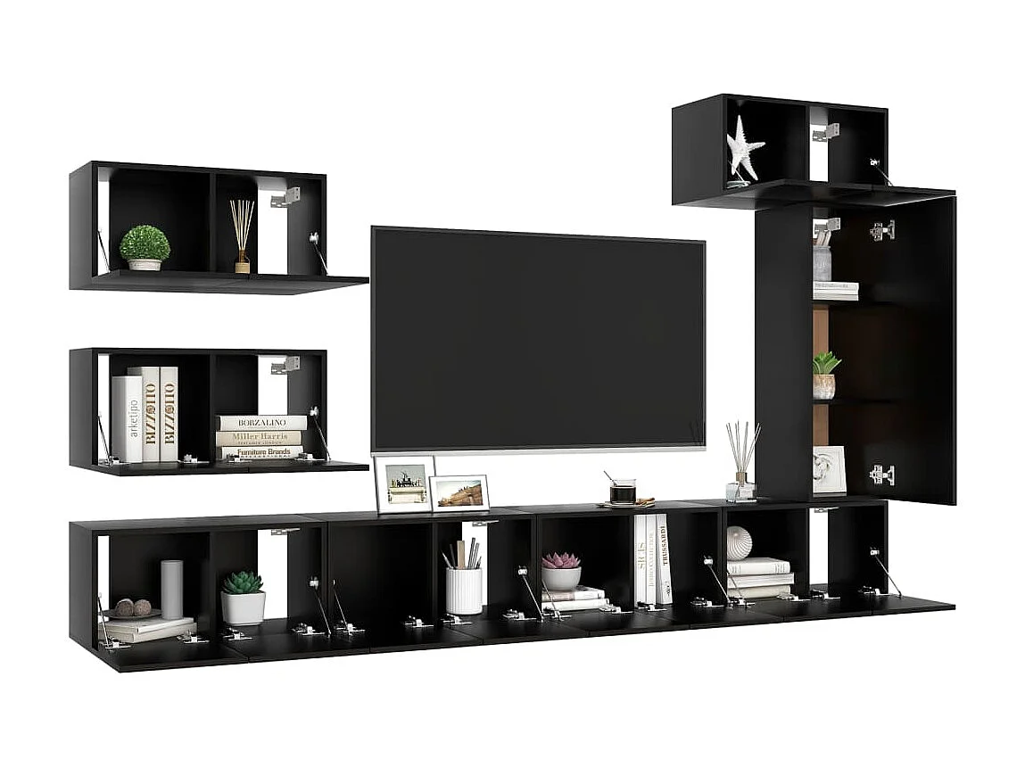 Ensemble de meuble TV 8 pcs Noir Aggloméré