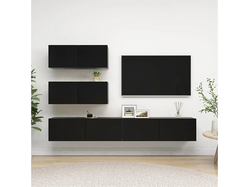 Ensemble de meuble TV 4 pcs Noir Aggloméré