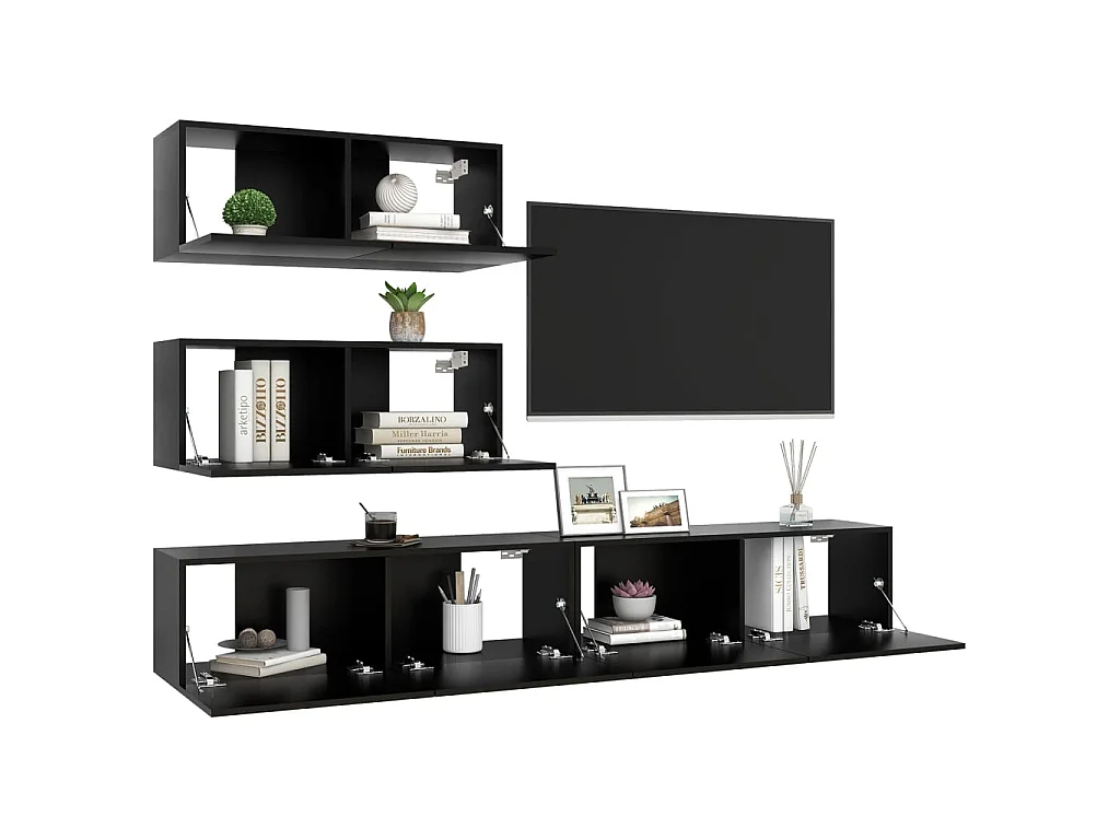 Ensemble de meuble TV 4 pcs Noir Aggloméré