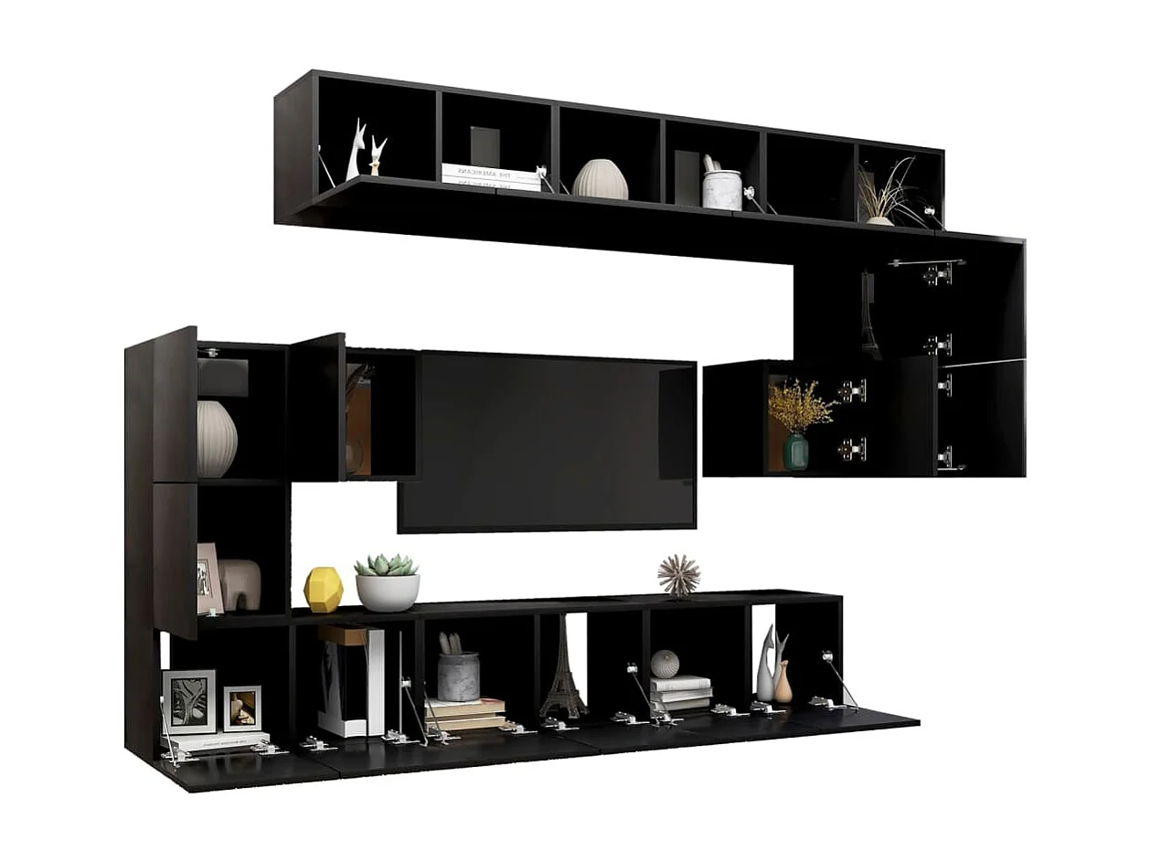 Ensemble de meuble TV 10 pcs Noir Aggloméré