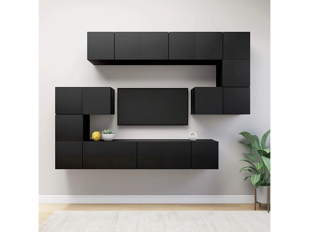 Ensemble de meuble TV 10 pcs Noir Aggloméré