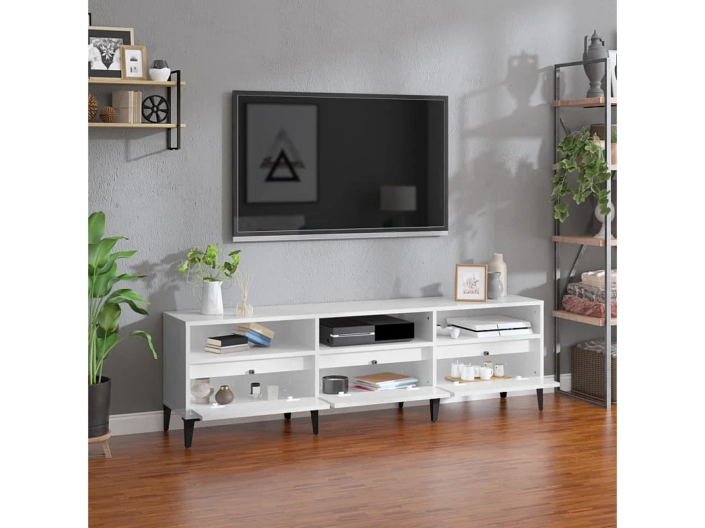Meuble TV blanc brillant 150x30x44,5 cm bois d'ingénierie
