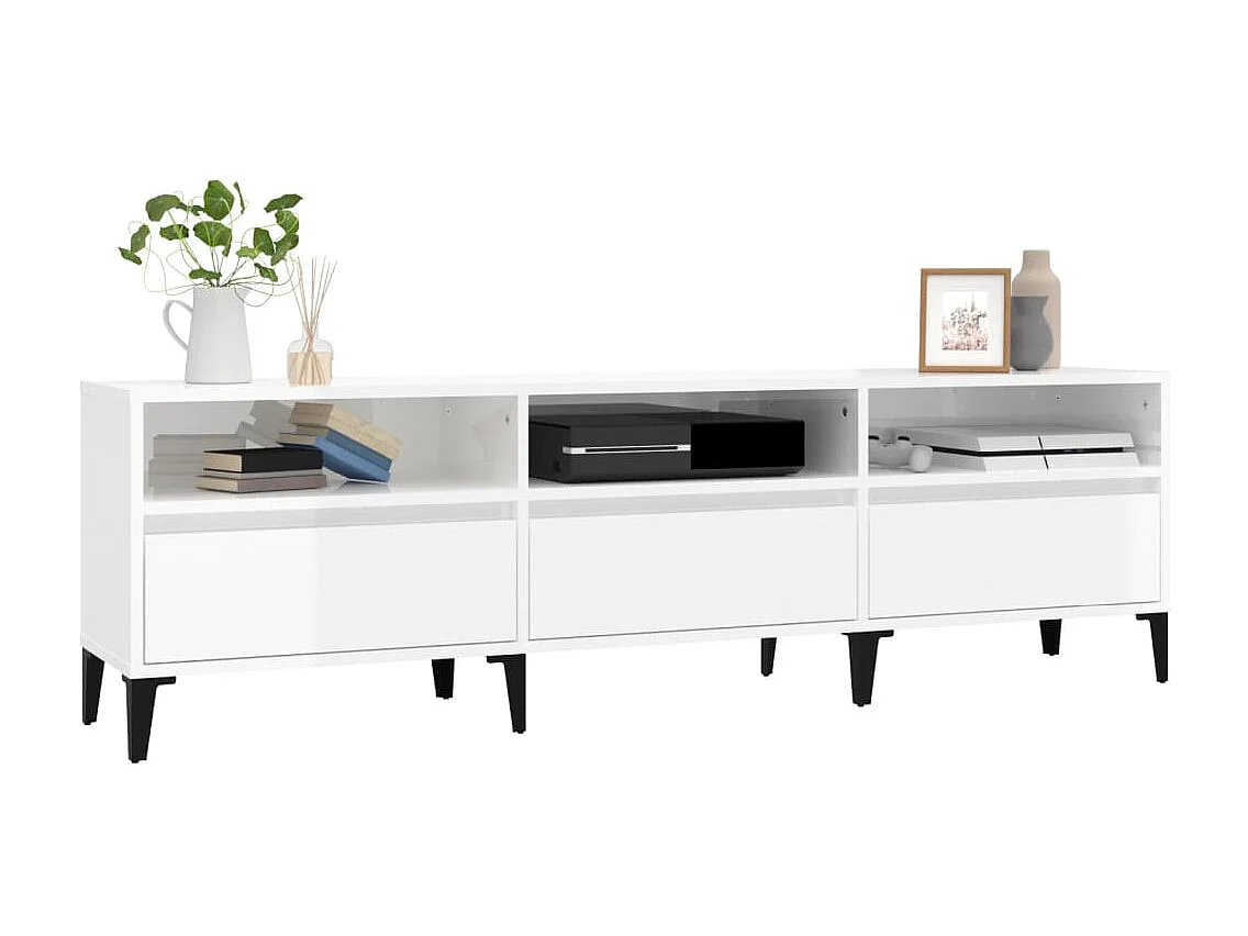 Meuble TV blanc brillant 150x30x44,5 cm bois d'ingénierie