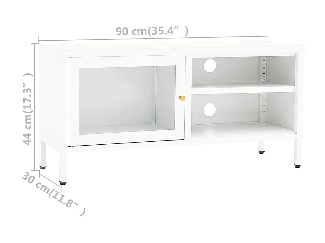Mueble TV blanco 90x30x44 cm Acero y cristal