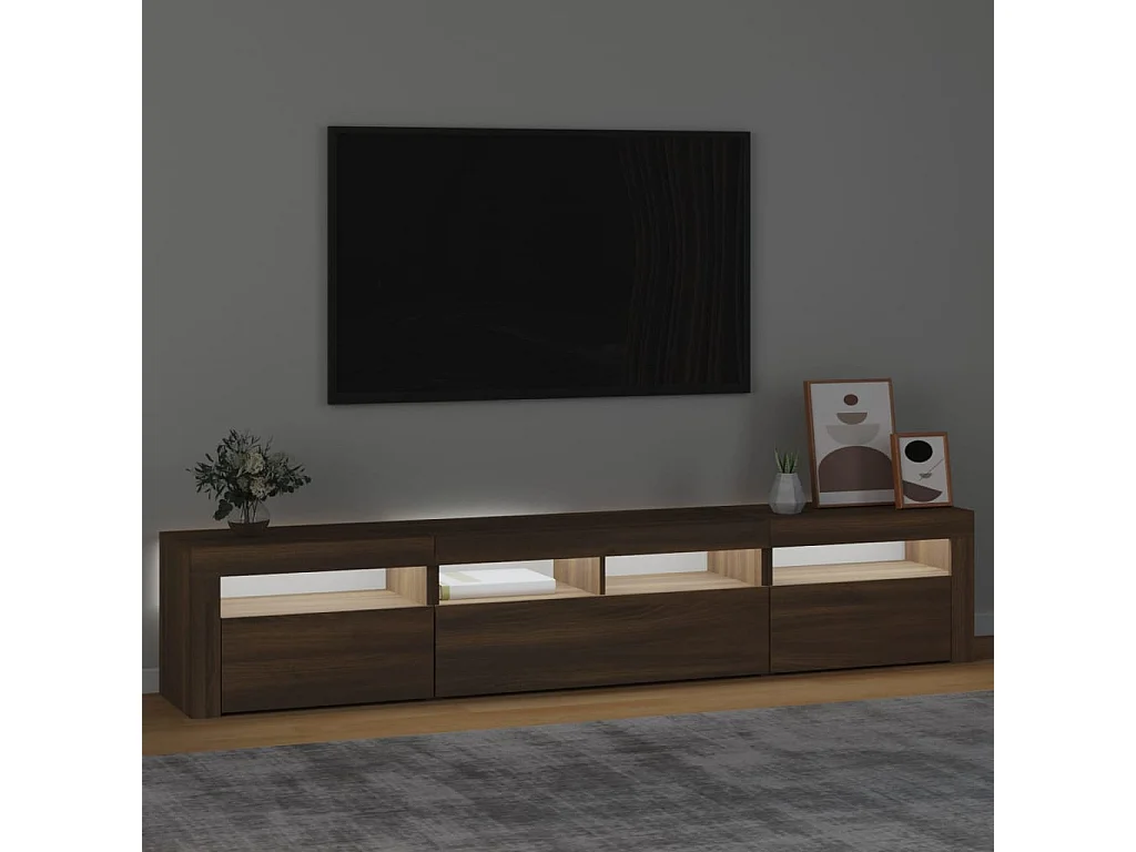 Mobile TV con luci LED Rovere marrone 210x35x40 cm