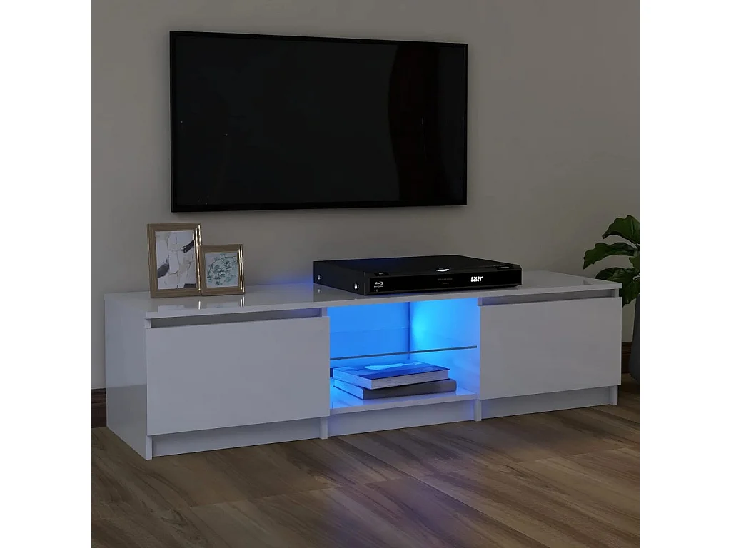 Meuble TV avec lumières LED blanc brillant 120x30x35,5 cm