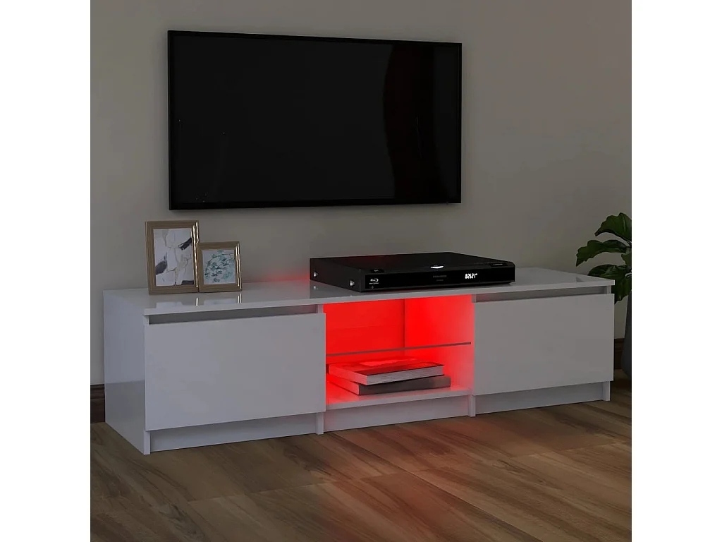 Meuble TV avec lumières LED blanc brillant 120x30x35,5 cm
