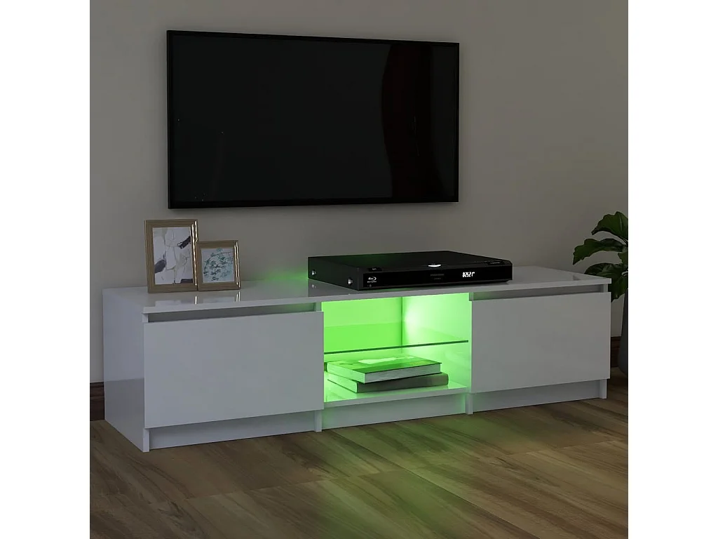 Meuble TV avec lumières LED blanc brillant 120x30x35,5 cm