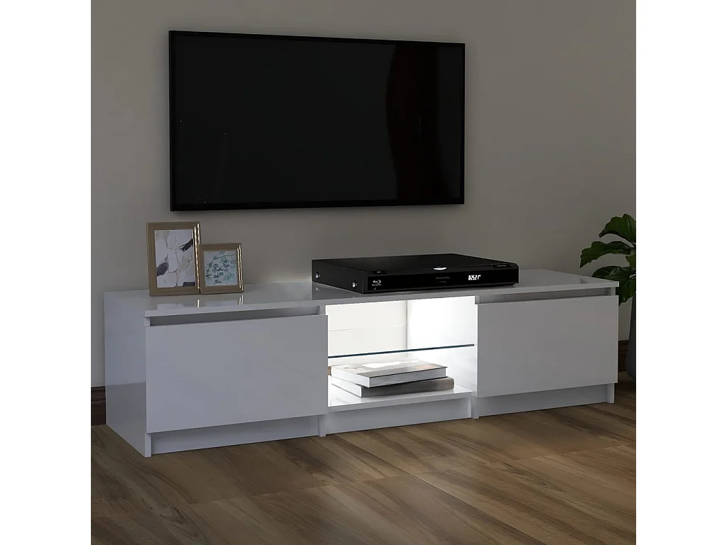Meuble TV avec lumières LED blanc brillant 120x30x35,5 cm