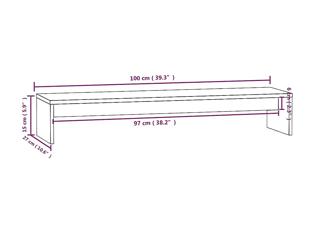 Suporte para monitor Branco 100x27x15 cm Madeira maciça de pinho