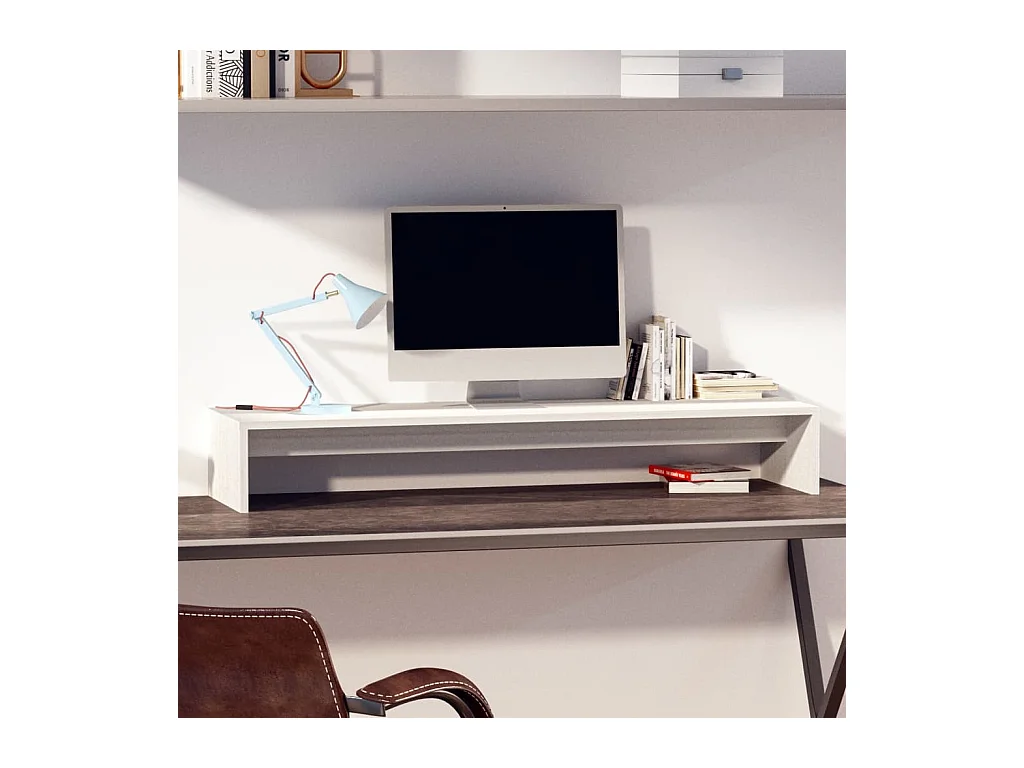 Support de moniteur Blanc 100x27x15 cm Bois de pin solide