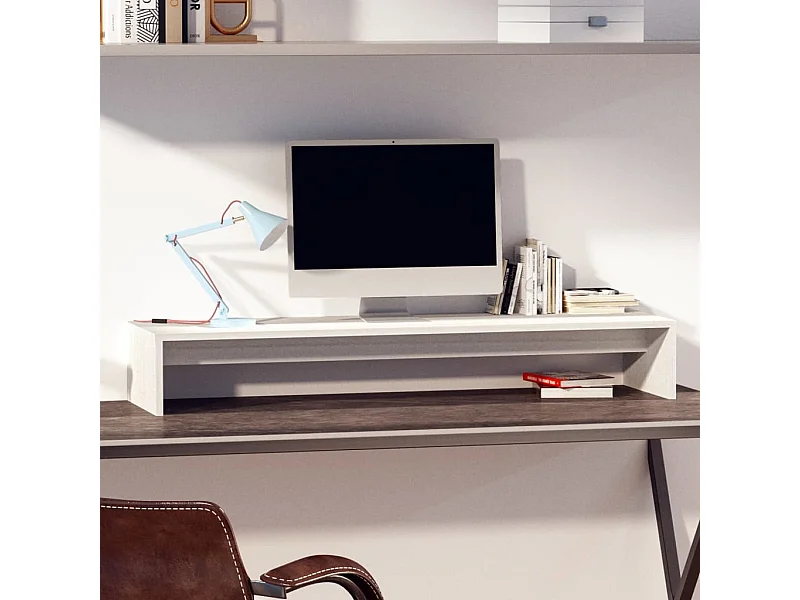 Support de moniteur Blanc 100x27x15 cm Bois de pin solide