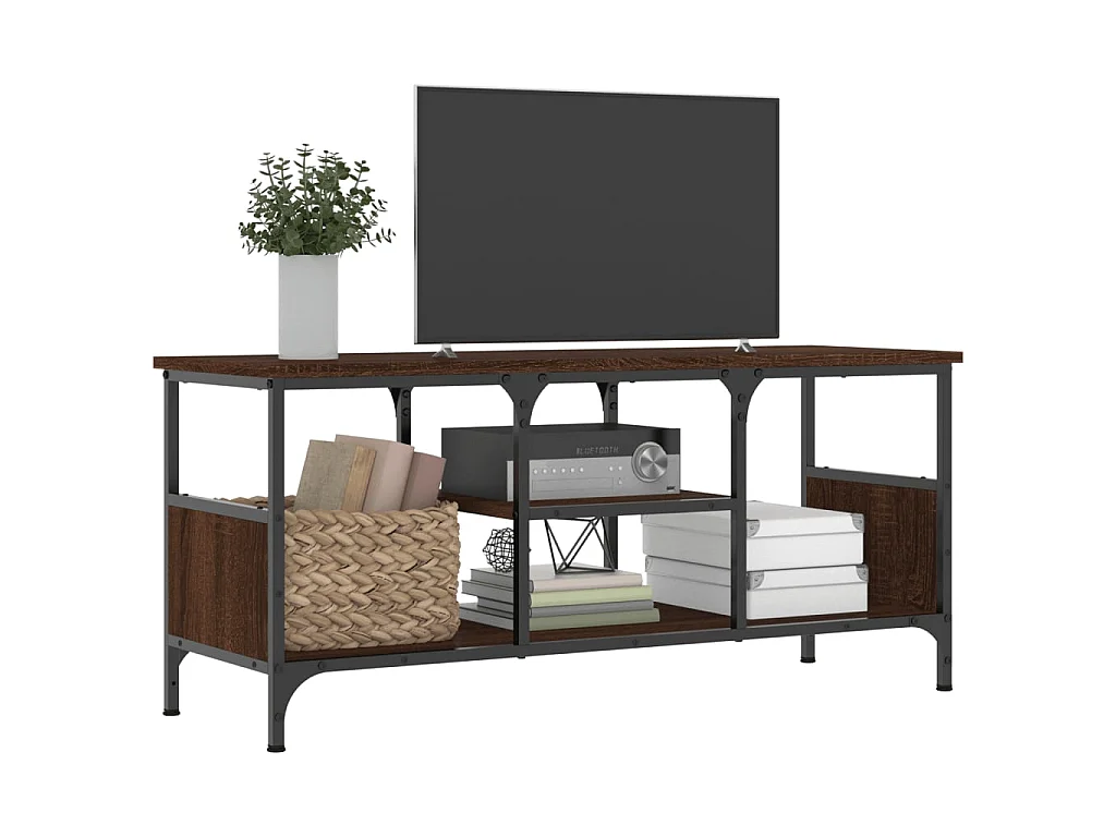 Meuble TV chêne marron 100x35x45 cm bois d'ingénierie et fer