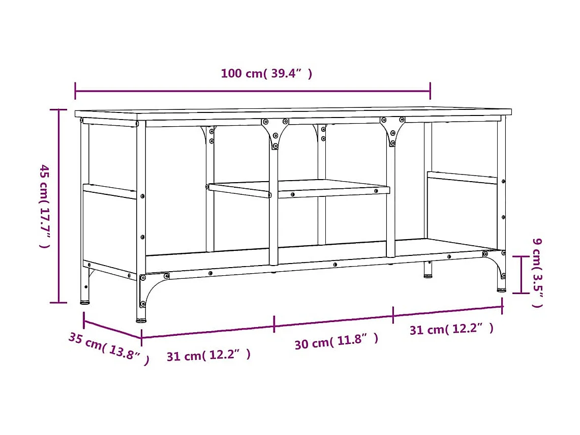 Meuble TV chêne marron 100x35x45 cm bois d'ingénierie et fer
