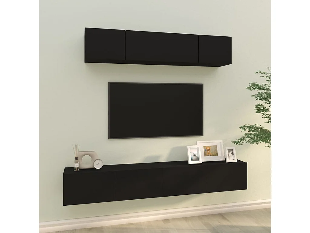 Ensemble de meubles TV 4 pcs Noir Bois d'ingénierie