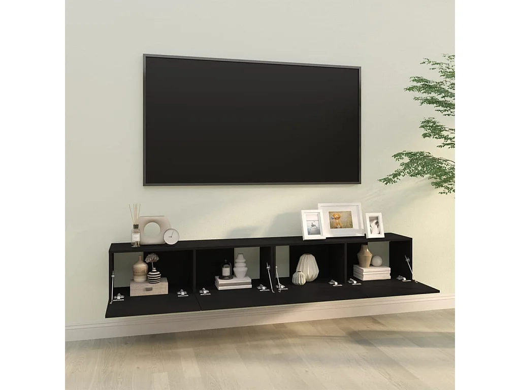 Móveis de TV de parede 2 unidades preto 100x30x30 cm madeira engenharia