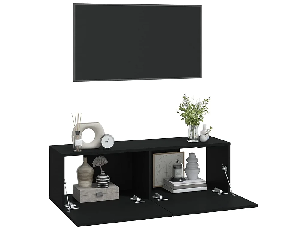 Meubles TV muraux 2 pcs noir 100x30x30 cm bois d'ingénierie