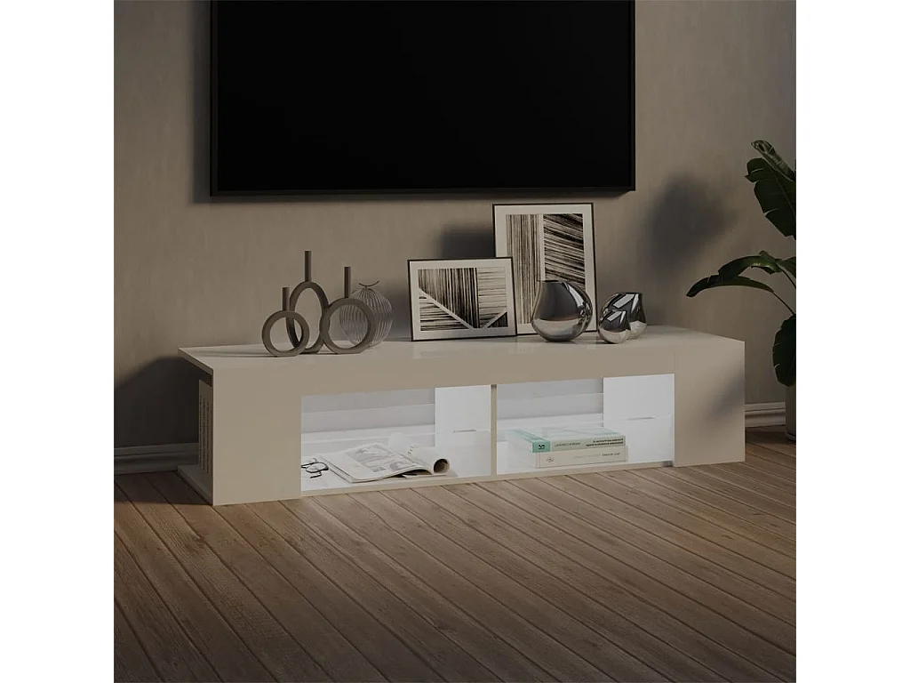 Meuble TV avec lumières LED blanc brillant 135x39x30 cm