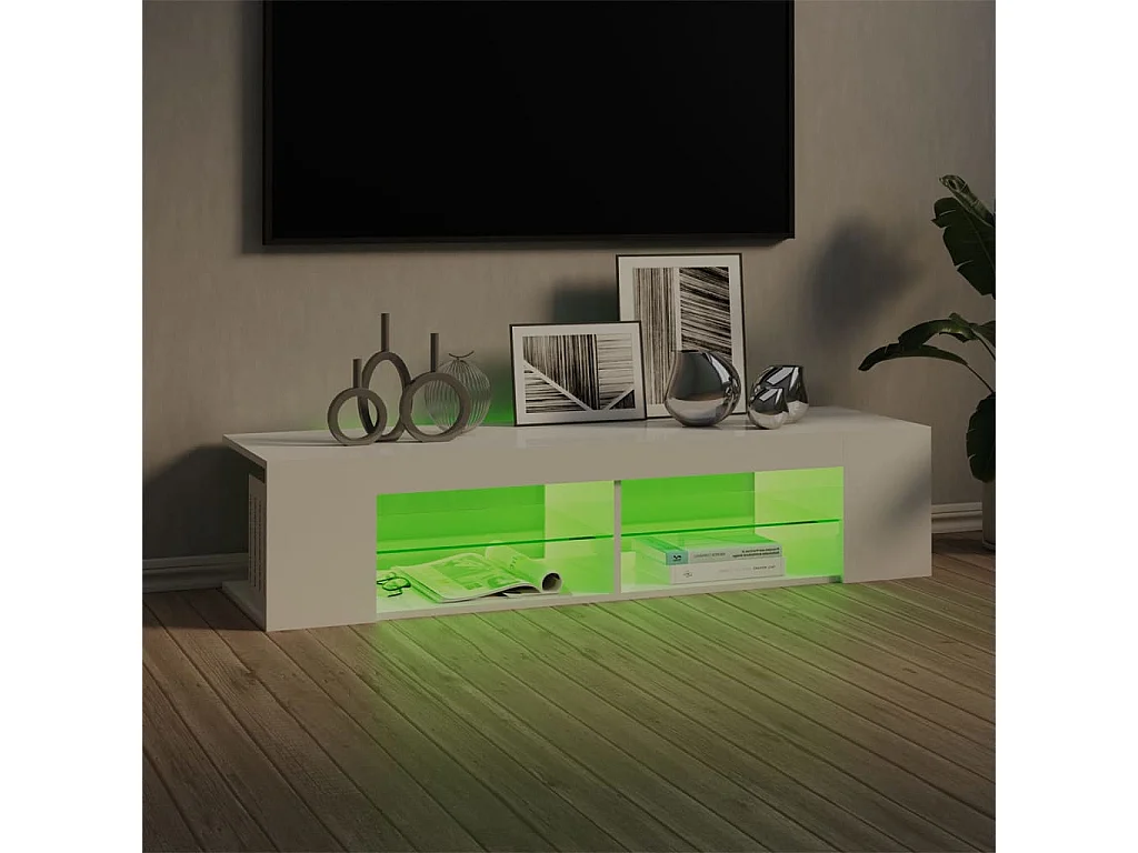Meuble TV avec lumières LED blanc brillant 135x39x30 cm