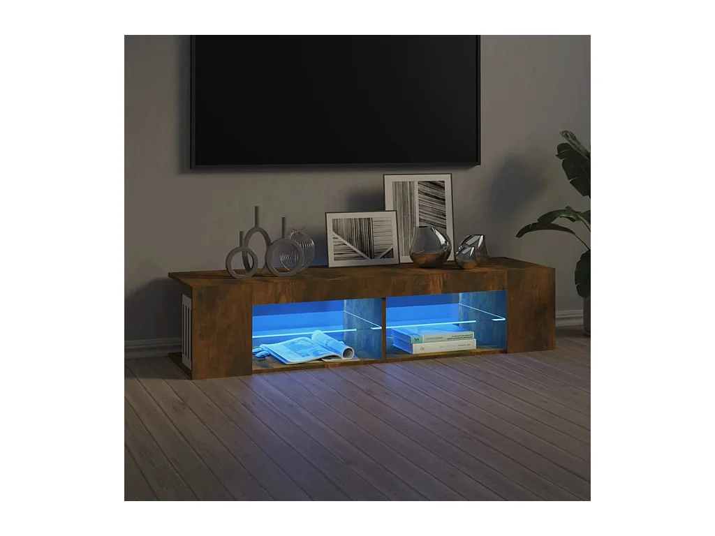Meuble TV avec lumières LED chêne fumé 135x39x30 cm