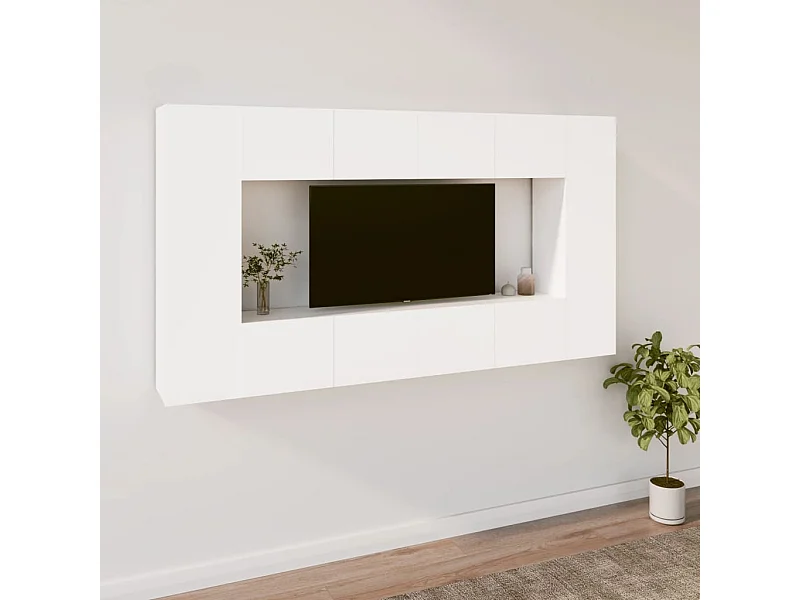 Juego de soporte para TV de 8 piezas de madera de ingeniería blanca