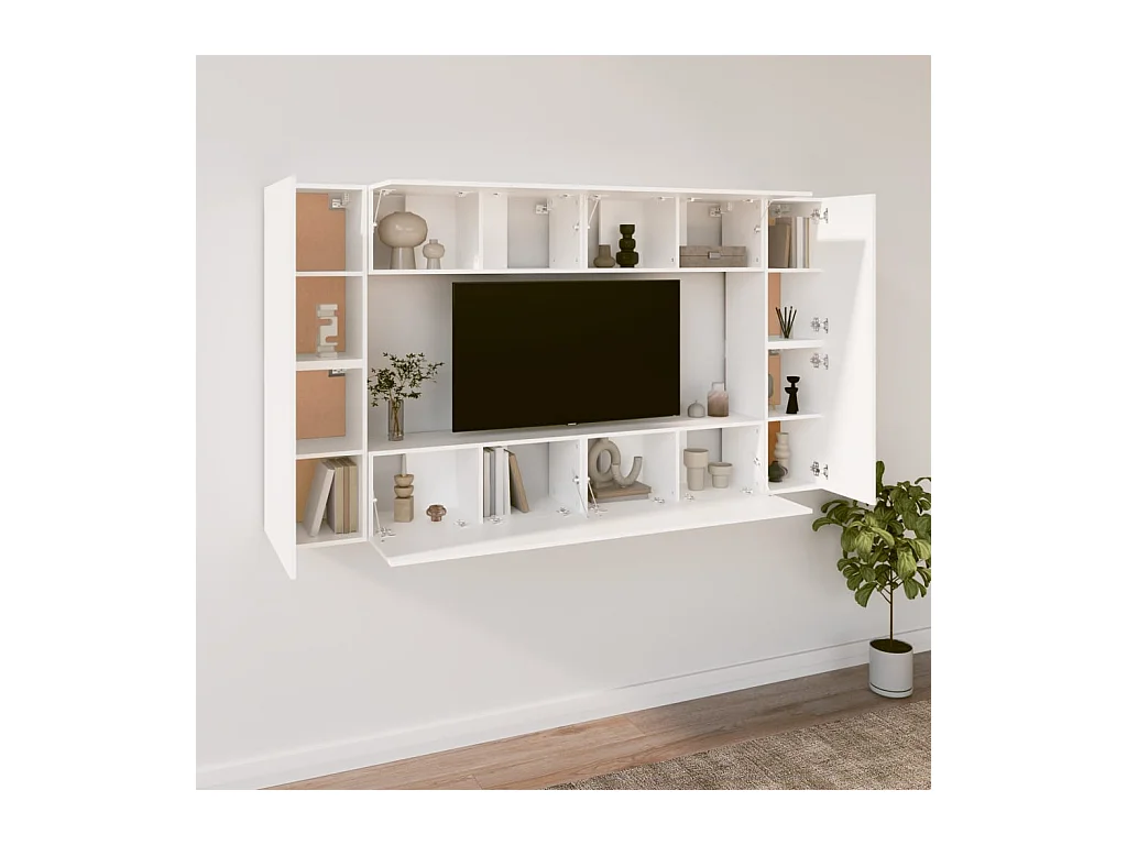 8-teiliges TV-Ständer-Set aus weißem Holzwerkstoff