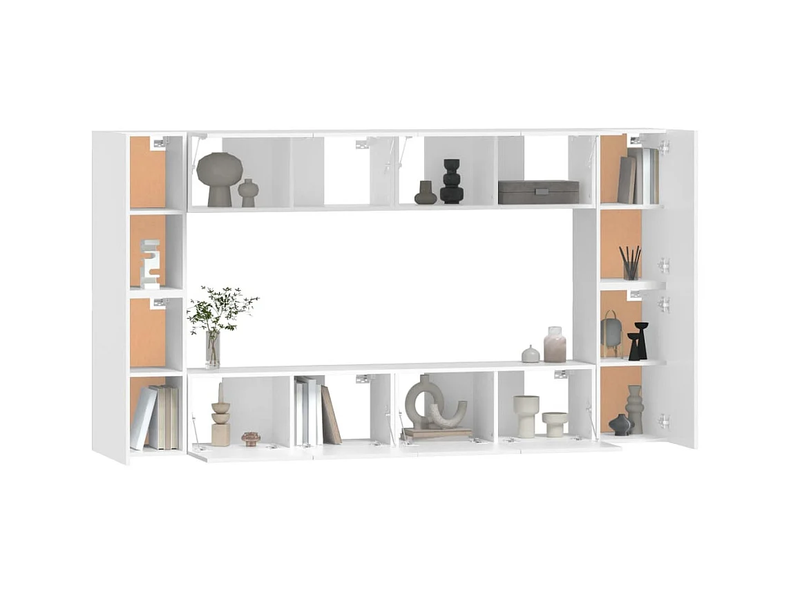 8-teiliges TV-Ständer-Set aus weißem Holzwerkstoff