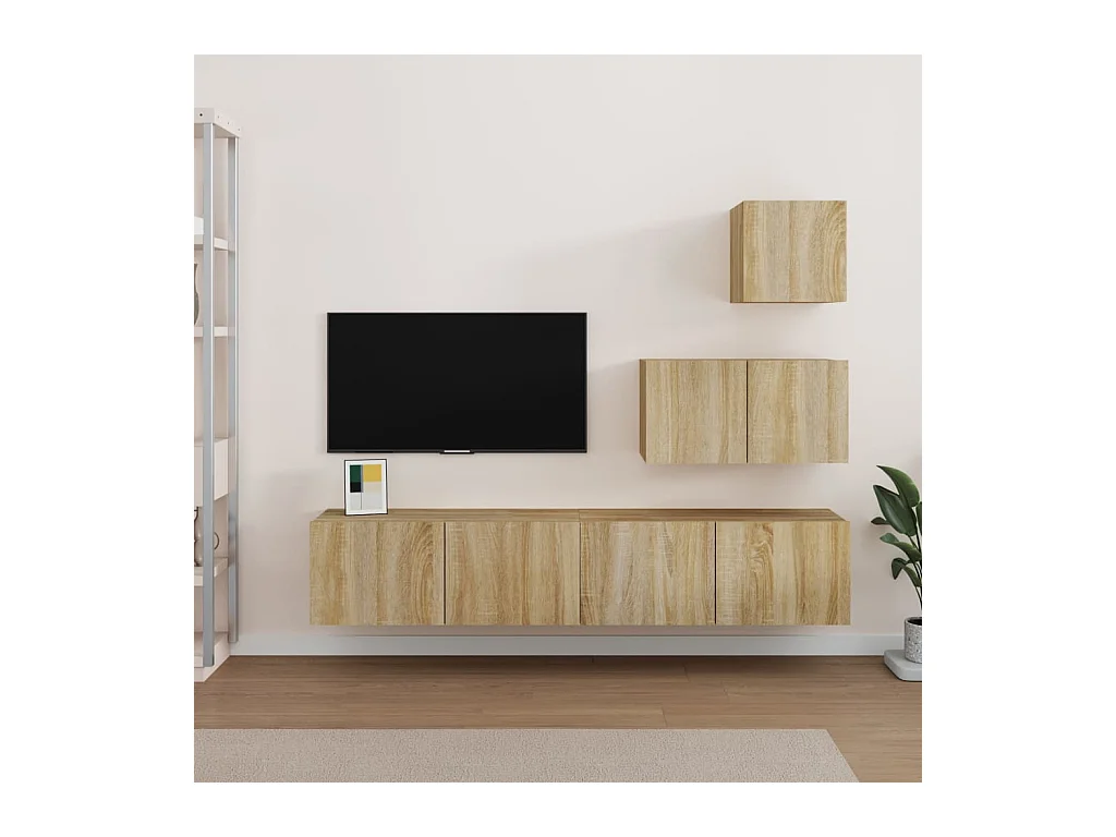 Set supporto TV da 4 pezzi in pannelli di rovere Sonoma