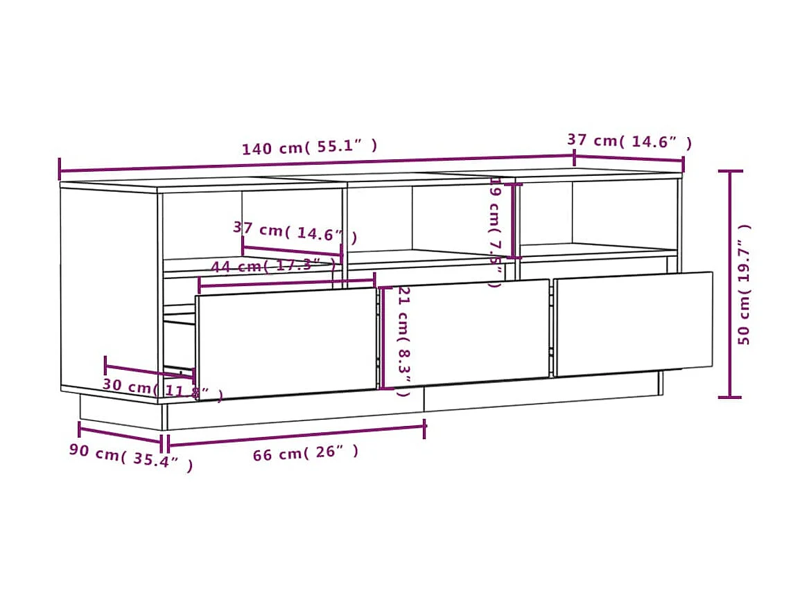 Meuble TV Marron miel 140x37x50 cm Bois de pin massif