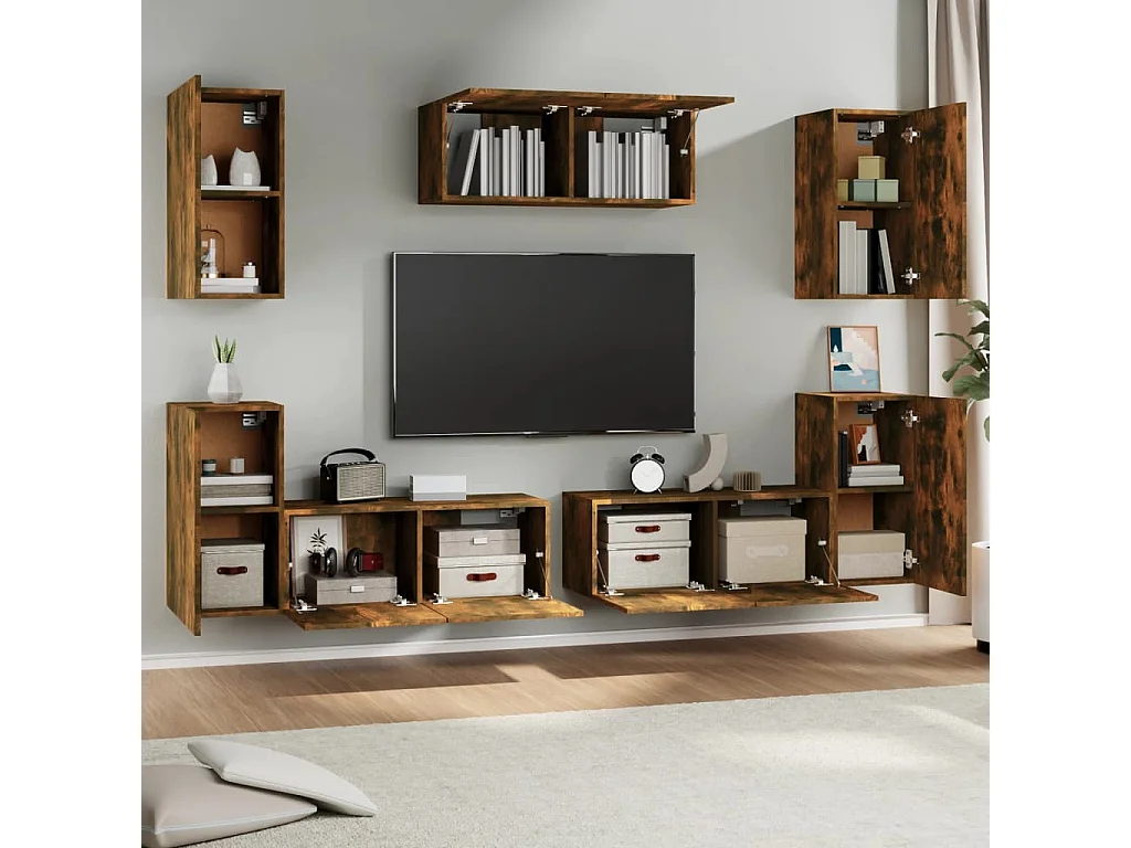 Ensemble de meubles TV 7 pcs Chêne fumé Bois d'ingénierie