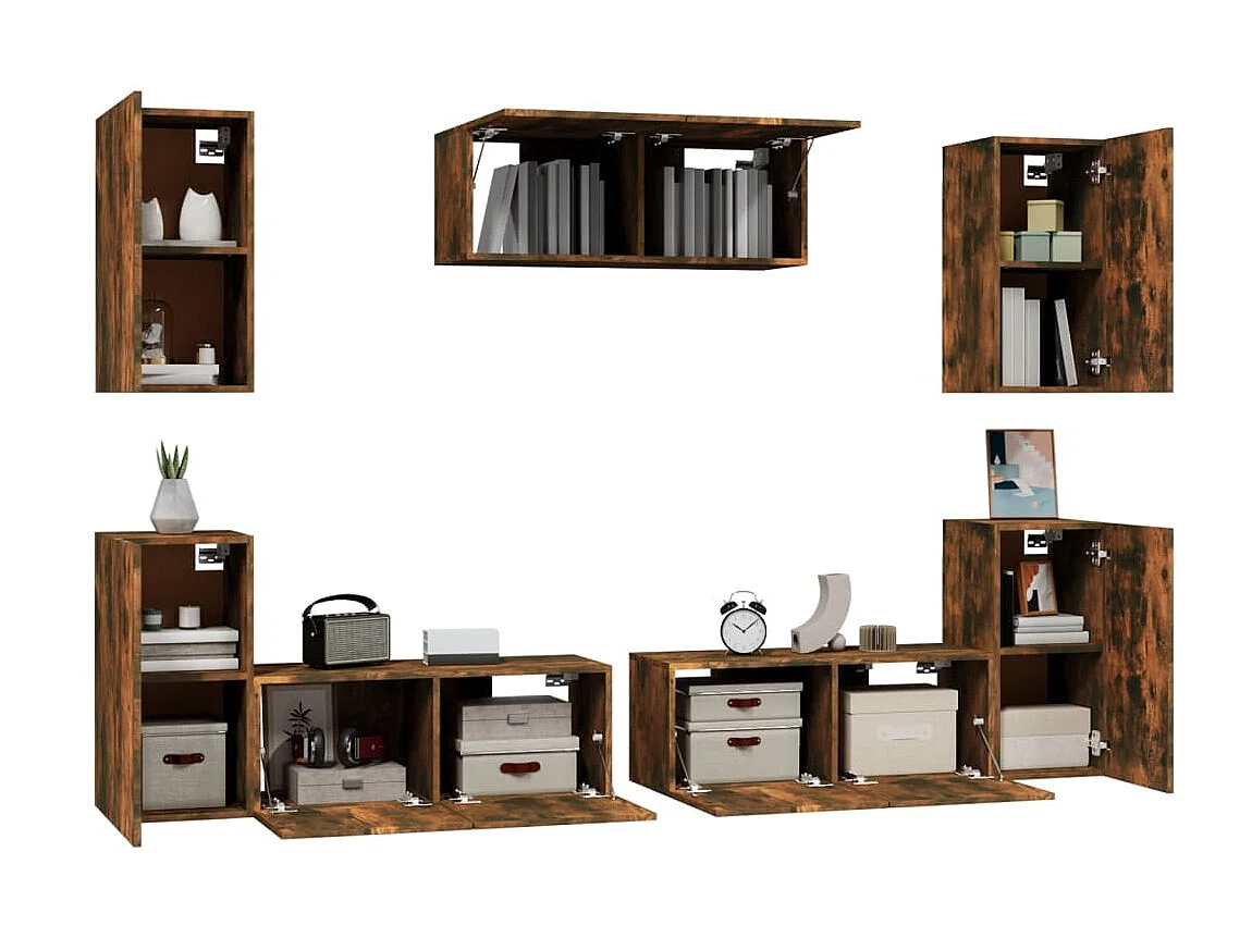 Ensemble de meubles TV 7 pcs Chêne fumé Bois d'ingénierie