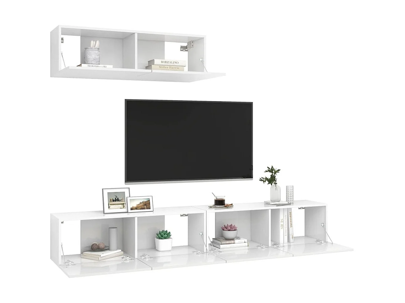 TV-meubel 3 stuks Glanzend wit spaanplaat