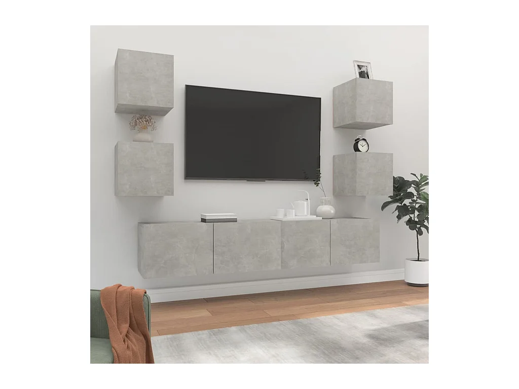 Ensemble de meubles TV 6 pcs Gris béton Bois d'ingénierie