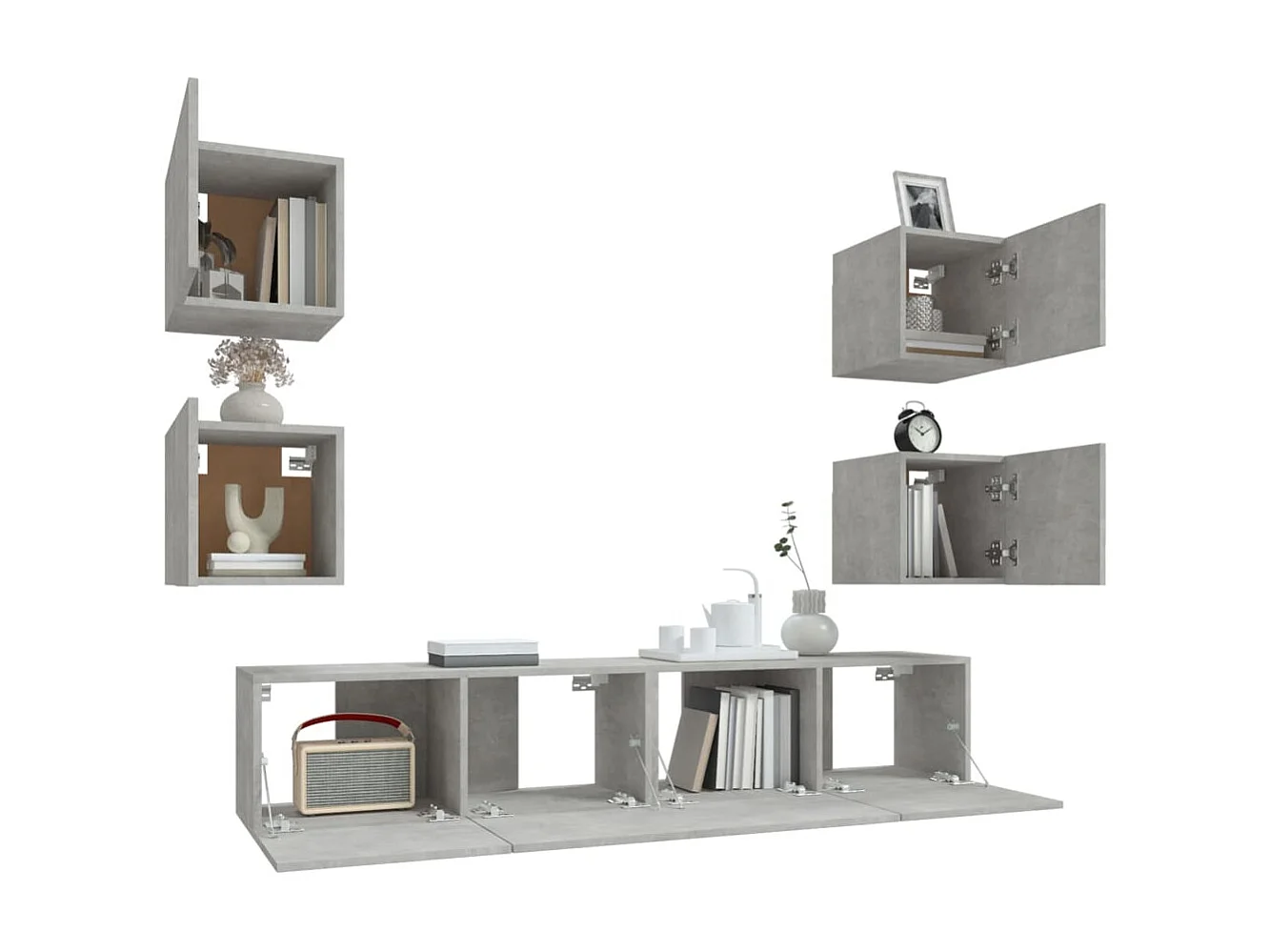 Ensemble de meubles TV 6 pcs Gris béton Bois d'ingénierie