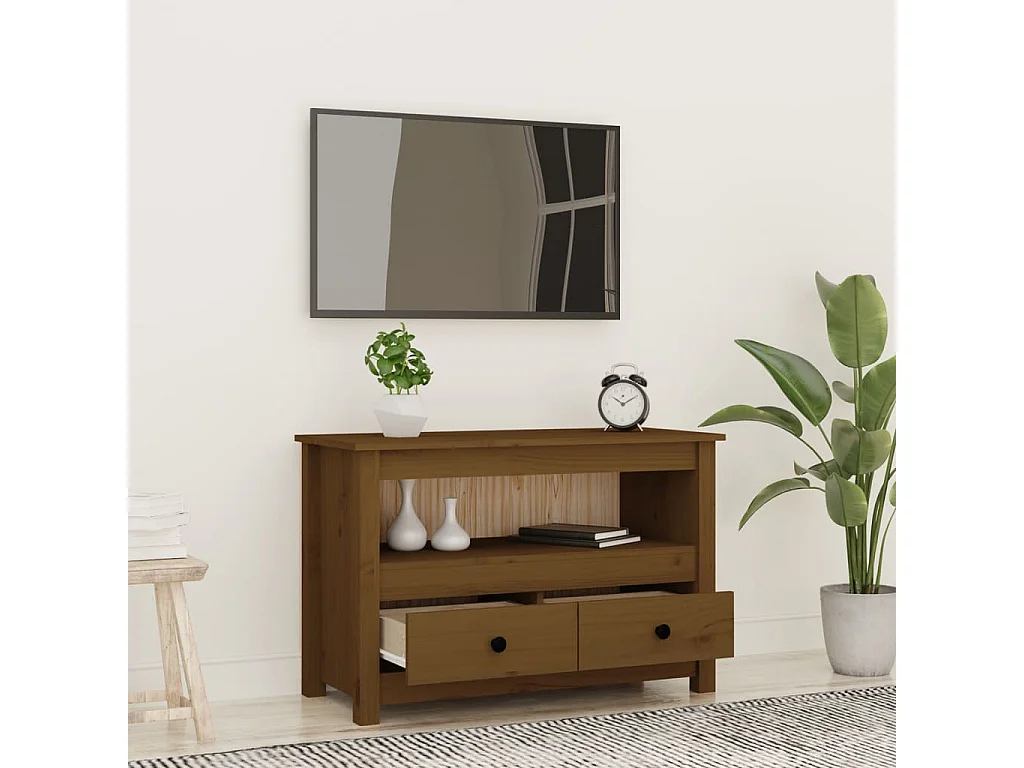 Mueble TV marrón miel 79x35x52 cm Madera maciza de pino