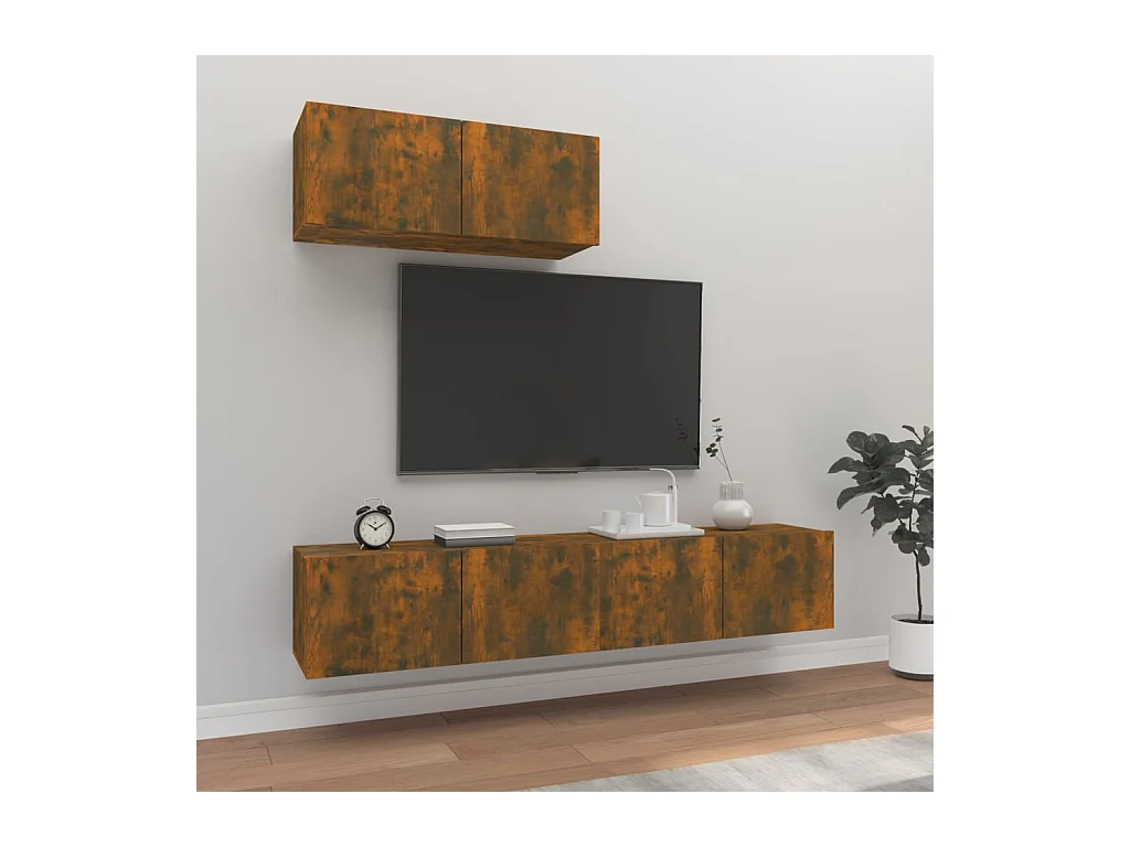 Ensemble de meubles TV 3 pcs Chêne fumé Bois d'ingénierie