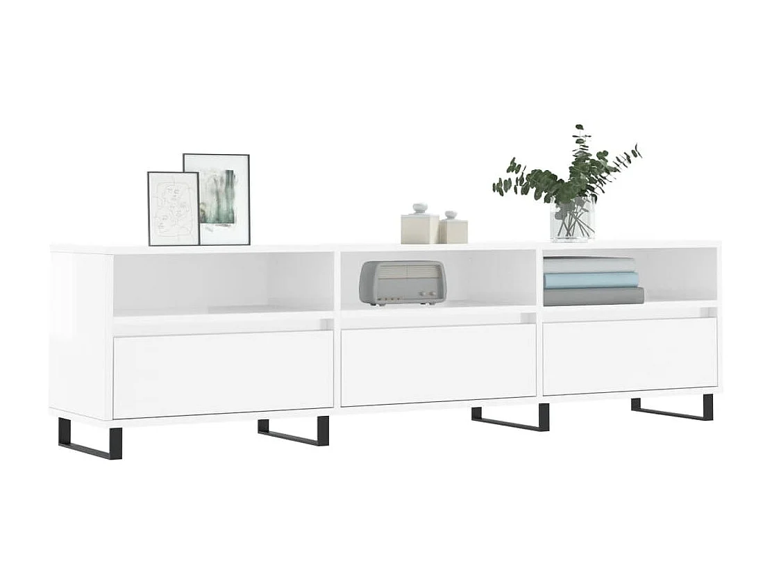 Meuble TV blanc brillant 150x30x44,5 cm bois d'ingénierie