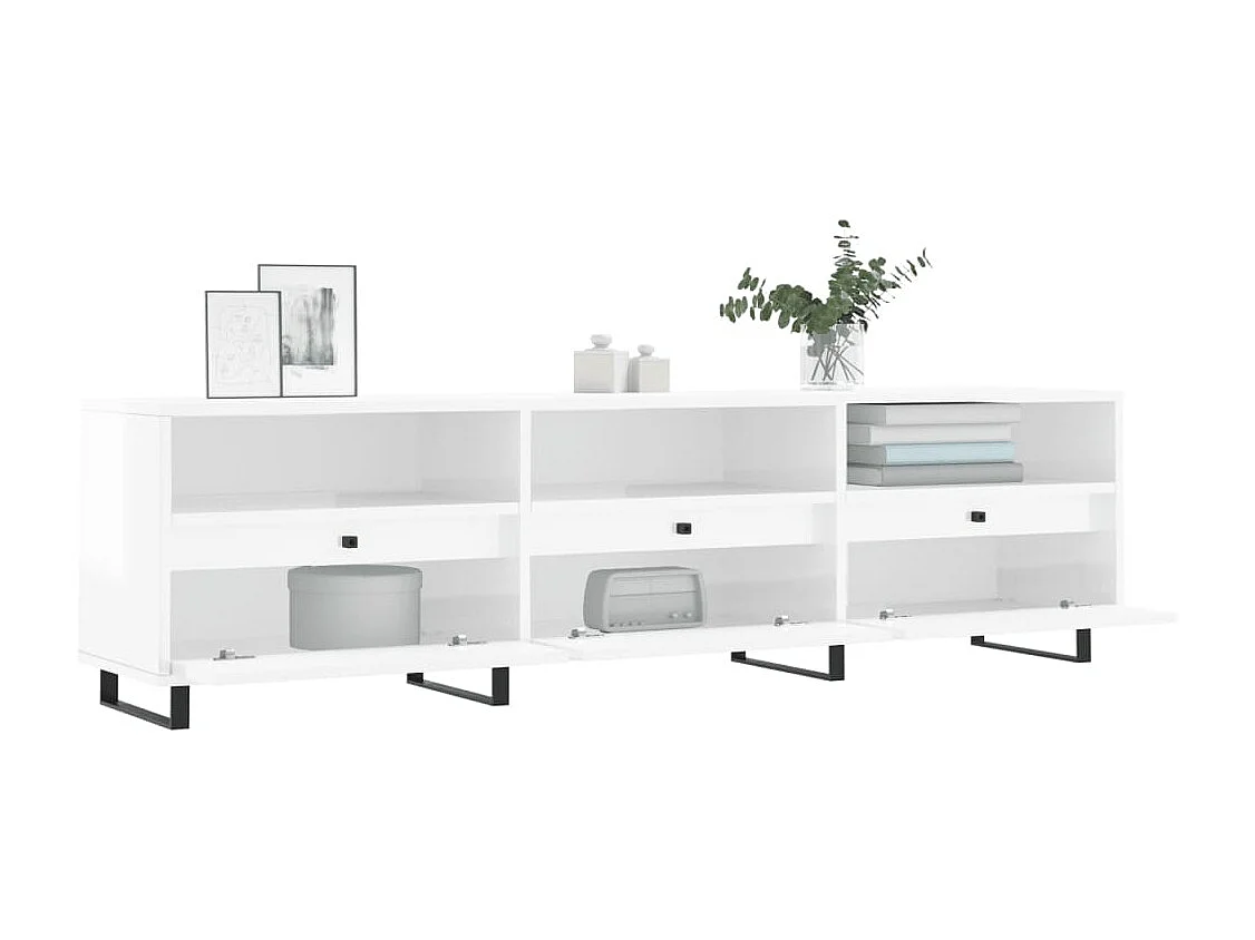 Meuble TV blanc brillant 150x30x44,5 cm bois d'ingénierie